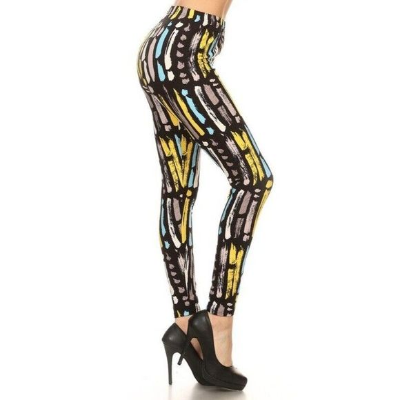 Reg One Size Womens Paint Strokes Printed, High Waisted Leggings In A Fit Style, - Picture 1 of 4